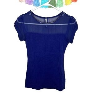 Express Blue Short Sleeve Mesh Formal Dressy Business Casual Blouse Extra Small